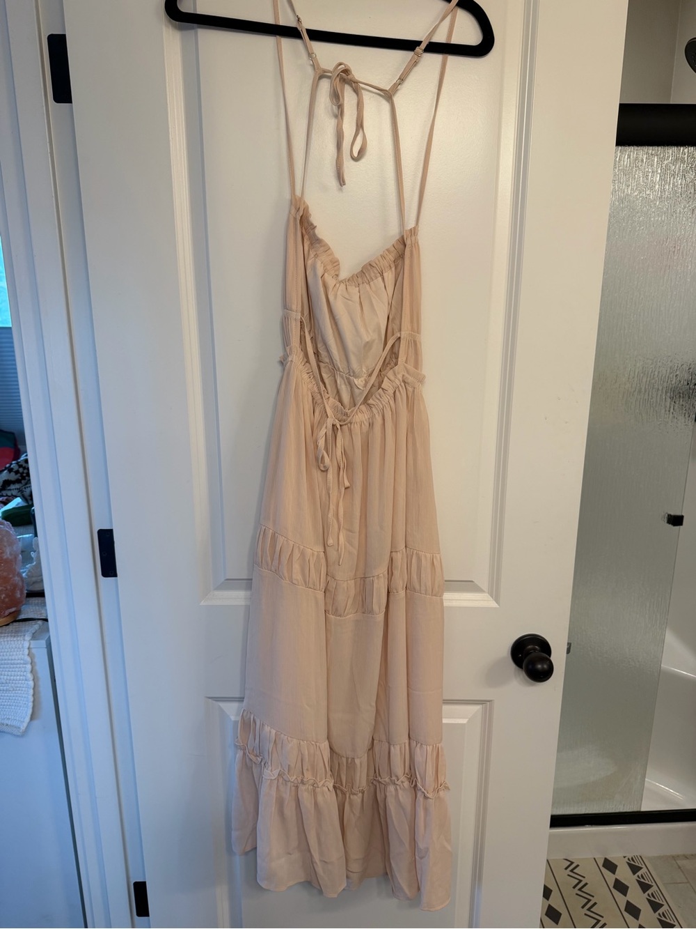 Women's Cream Maxi Sundress with Spaghetti Straps - Picture 4 of 4